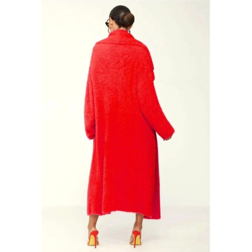 Athina Soft Cozy Red Maxi Duster Cardigan Eyelash Knit Small NWT
